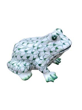 VTG Andrea Sadek Porcelain Frog Toad Figurine Green White Fishnet Design